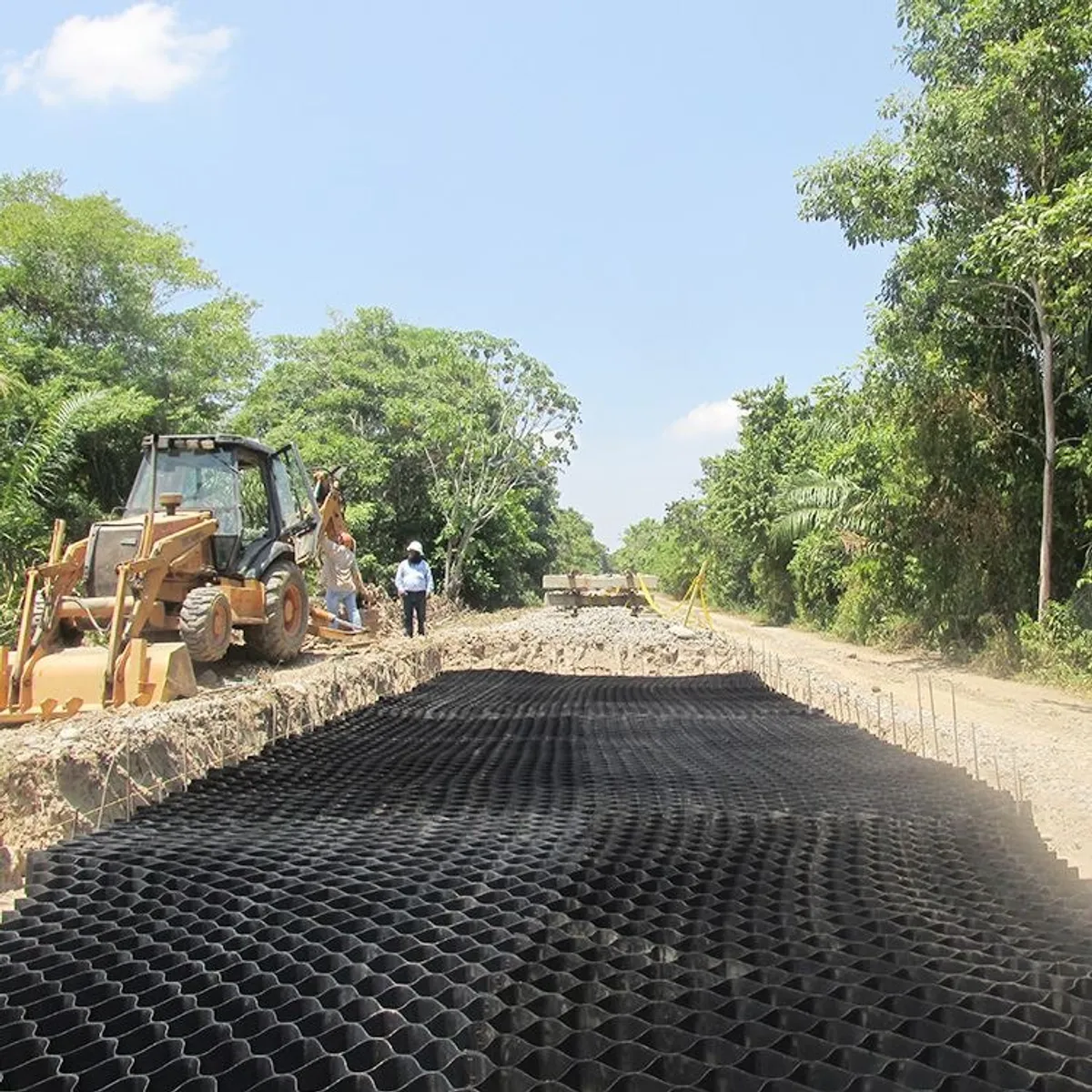 Geocell ground stabilization: road base, slope erosion control and grass parking